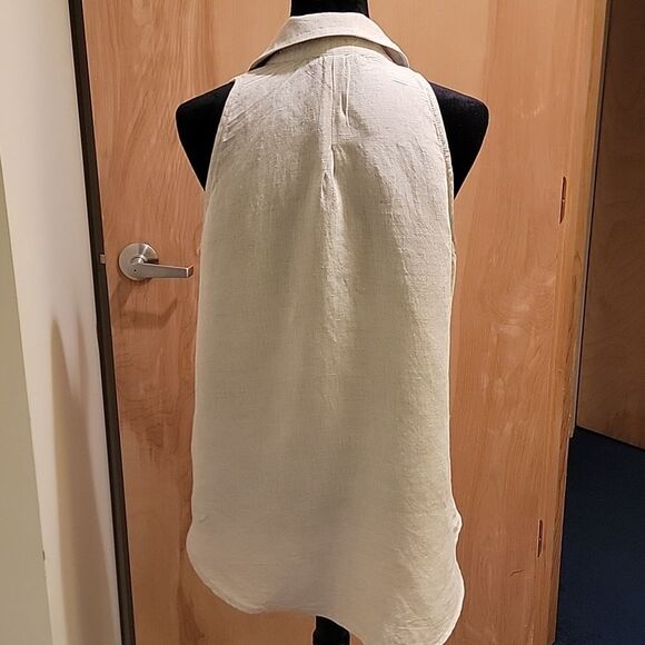 Boston Proper Sleeveless Beige Linen Button-Down Shirt Sz M - Picture 5 of 13